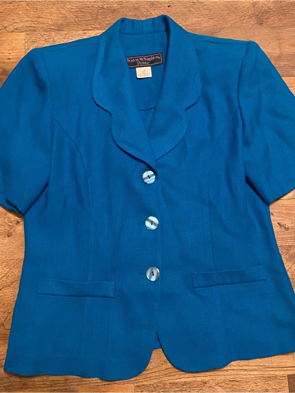Norton McNaughton Teal Short-Sleeve Button Front Blazer